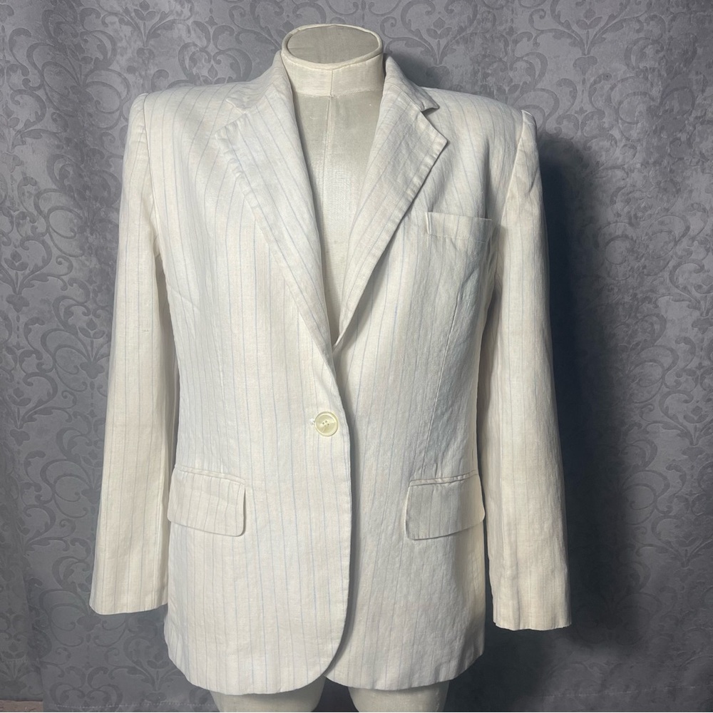 Louren Ralph Lauren Linen blend pinstripe one button Blazer in off-ivory Sz L